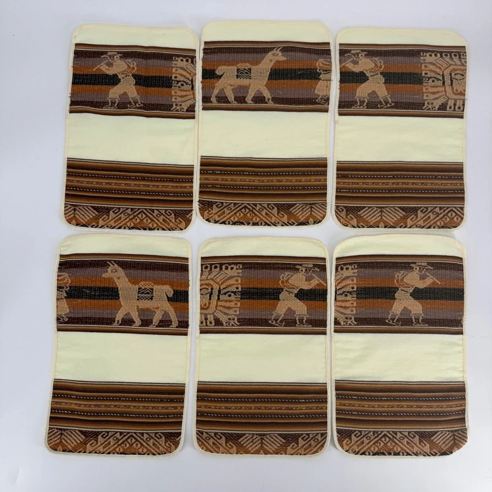 Vintage Andean Style Table Linens Set 6 Llama Alpaca Southwest Boho Decor